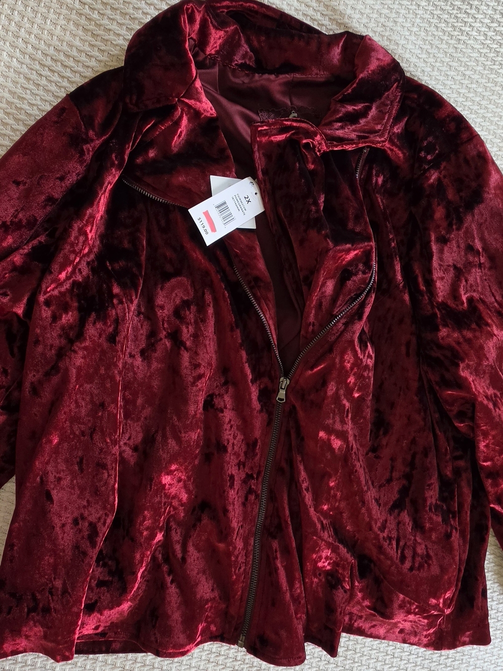 NWT Cupio Red Crushed Velvet Asymmetrical Zip Moto Jacket 2X ($119 MSRP)